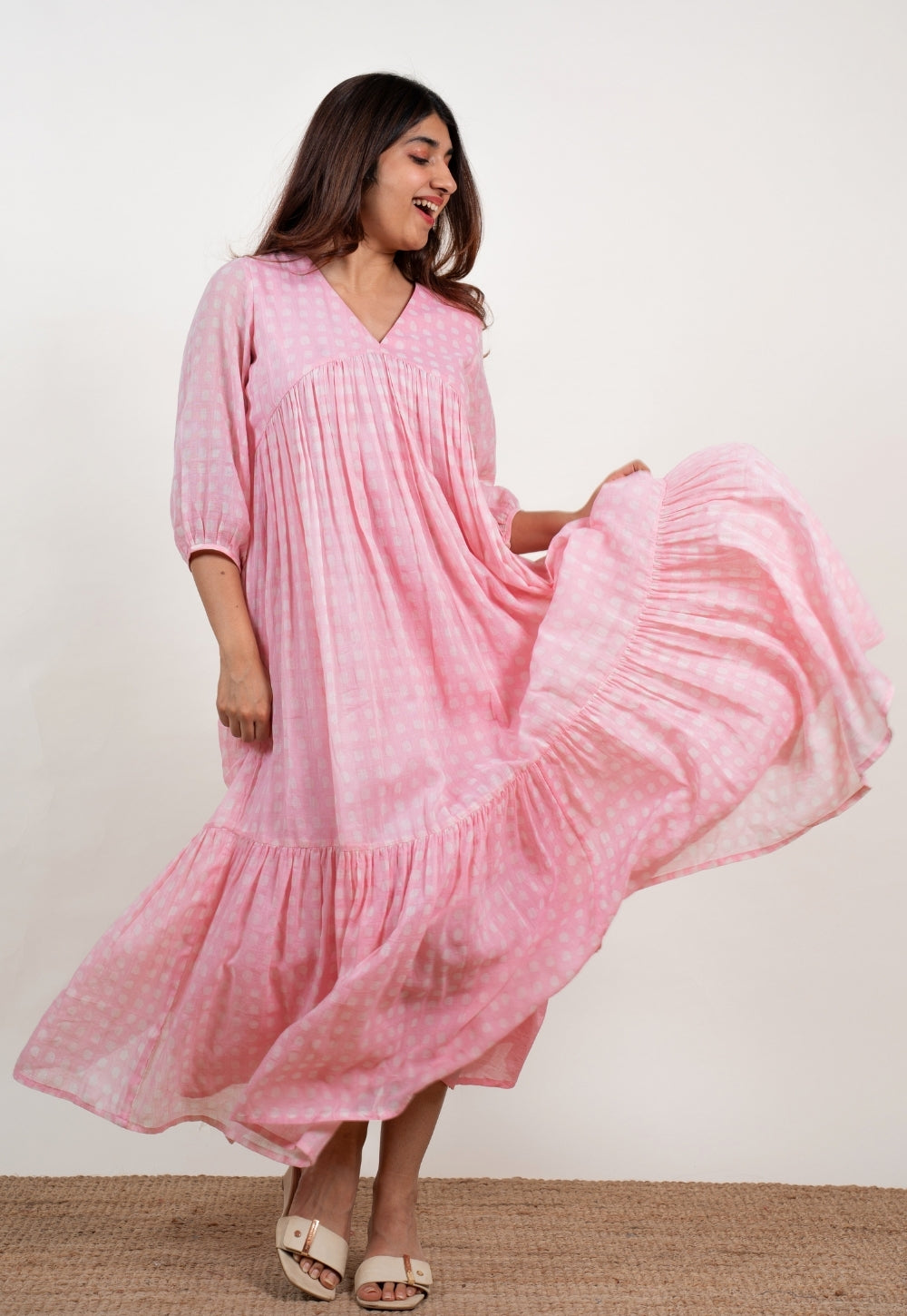 Alice Pink Batik MulMul A Line Dress