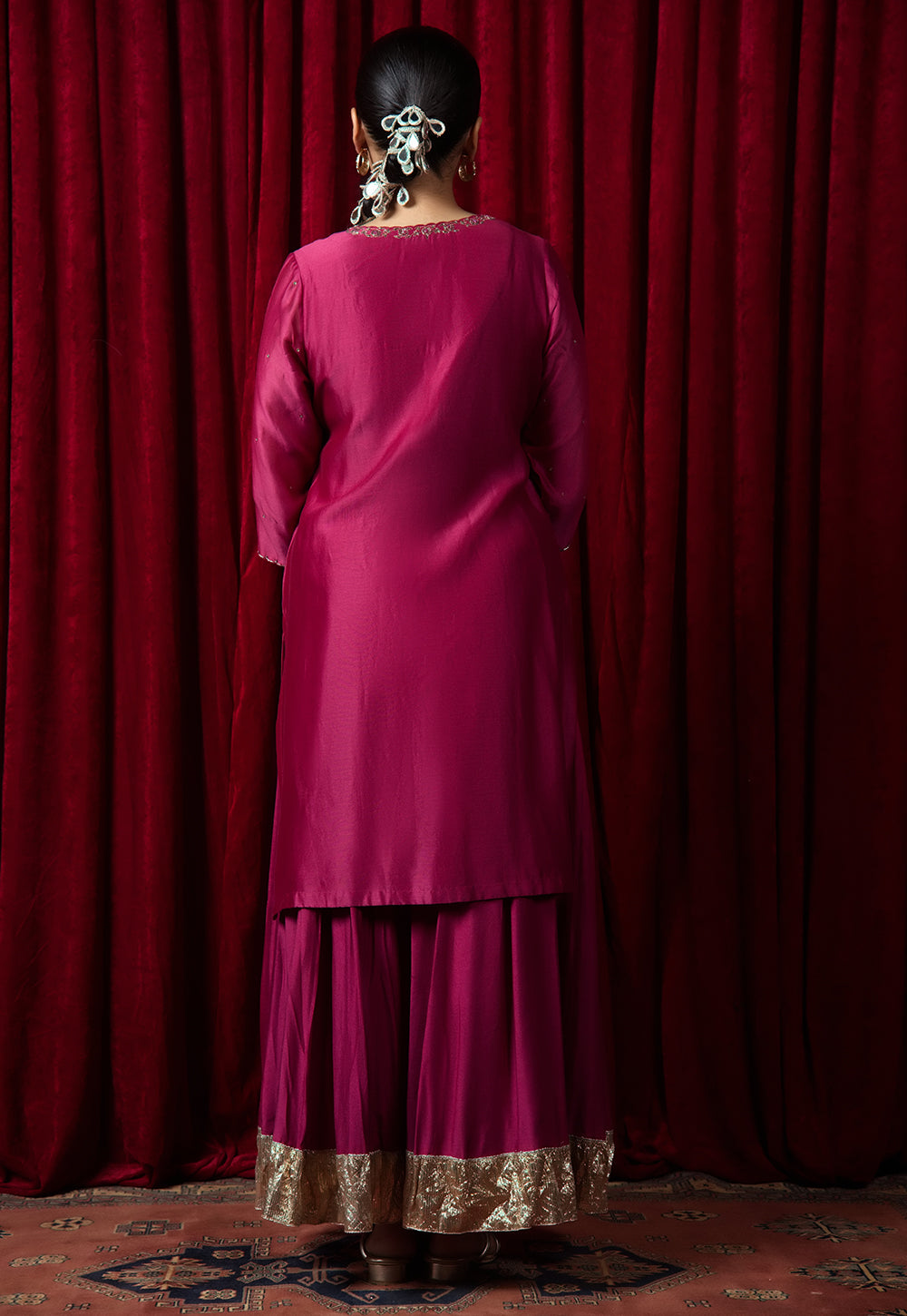 Avisha Pink Solid Chanderi Straight Kurta with Hand Embroidery
