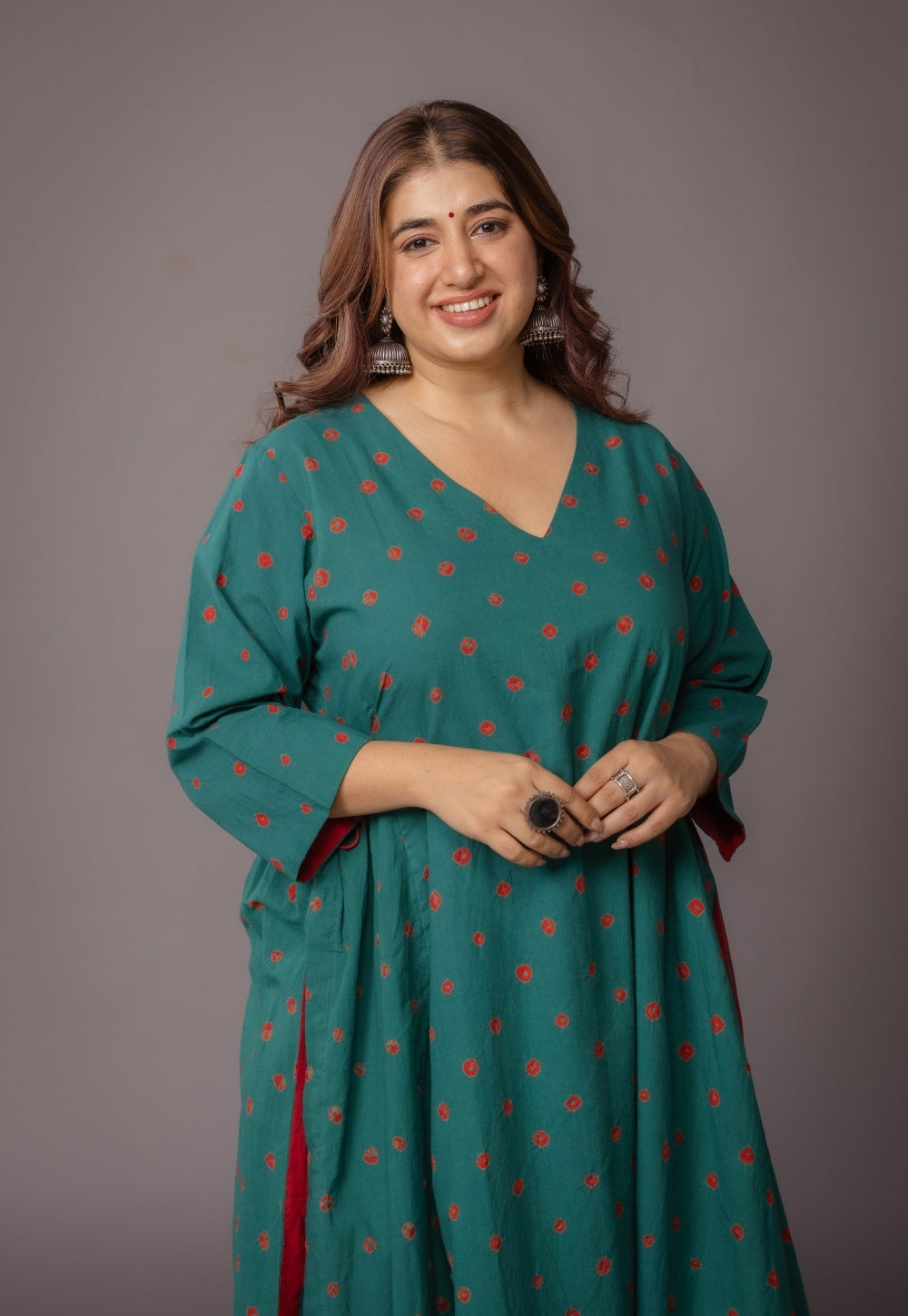 Swara Green Bandhani Cotton Kali Suit Set with Embroidery (Set of 3)
