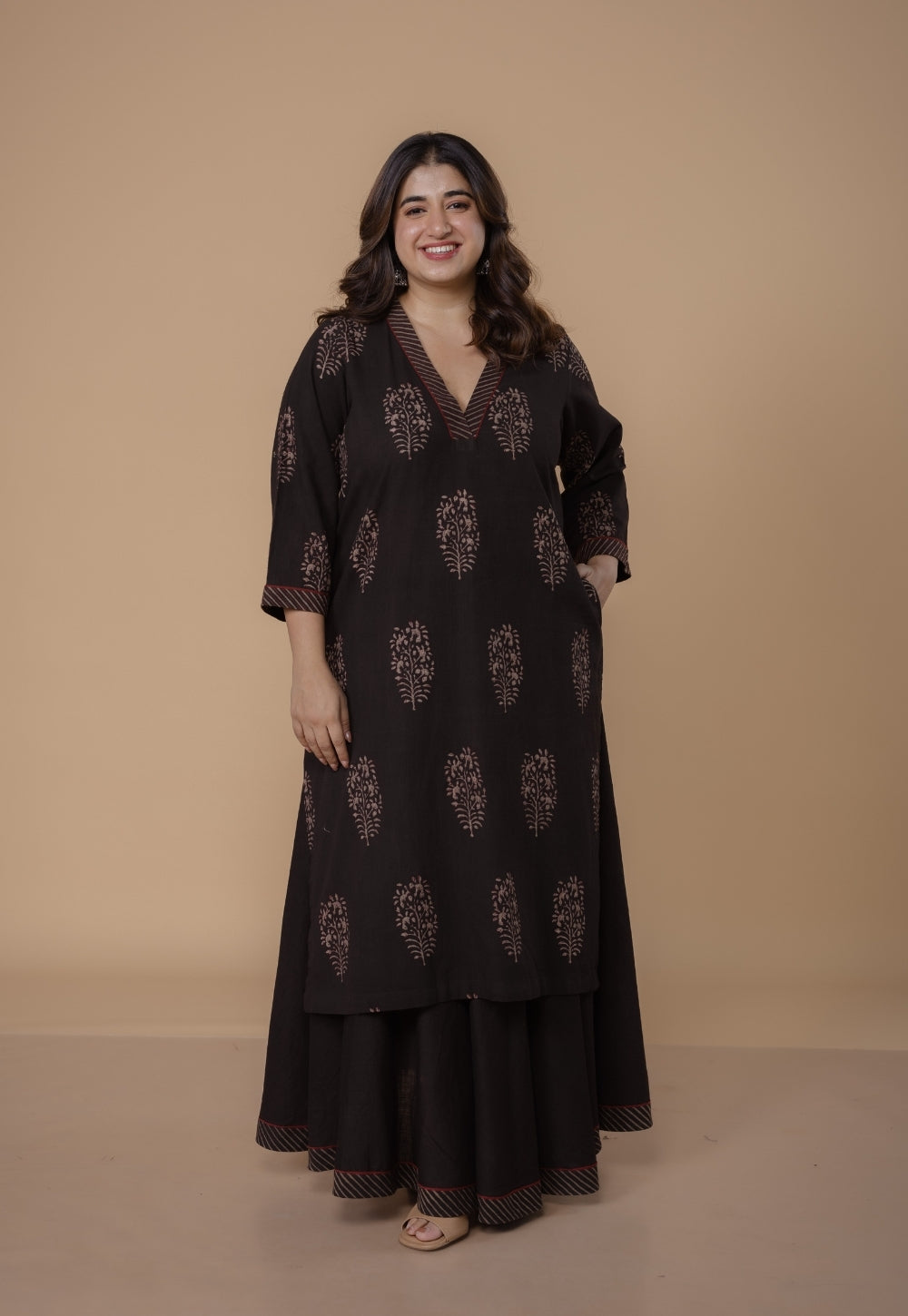 Sireen Brown Solid Slub Cotton A Line Skirt