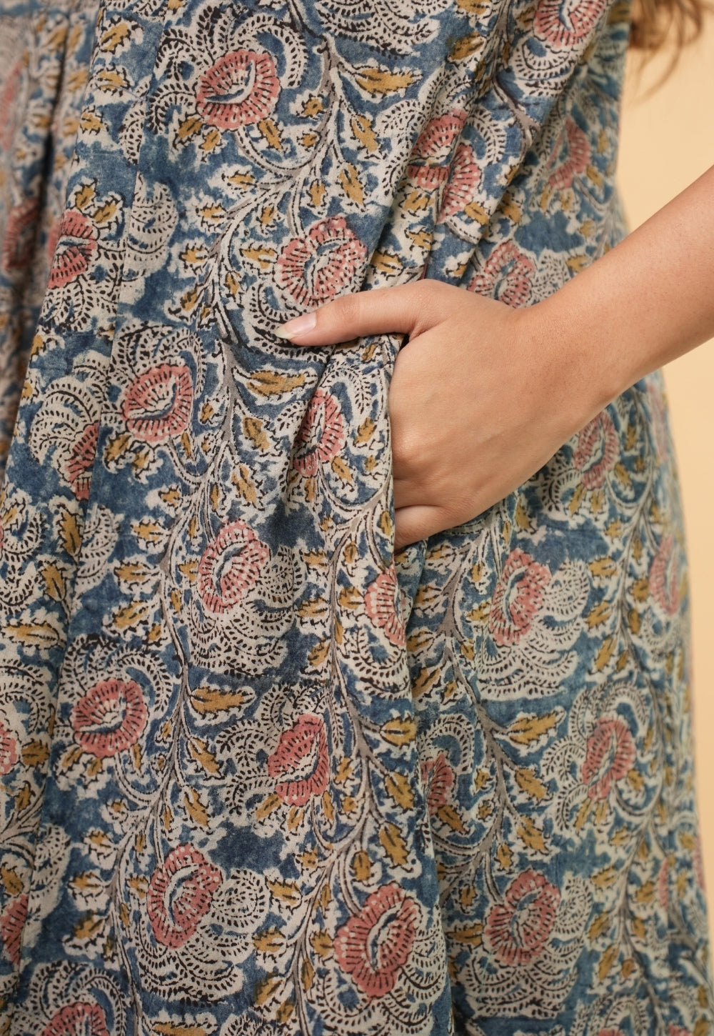 Raahi Blue Kalamkari Cotton Kali Kurta