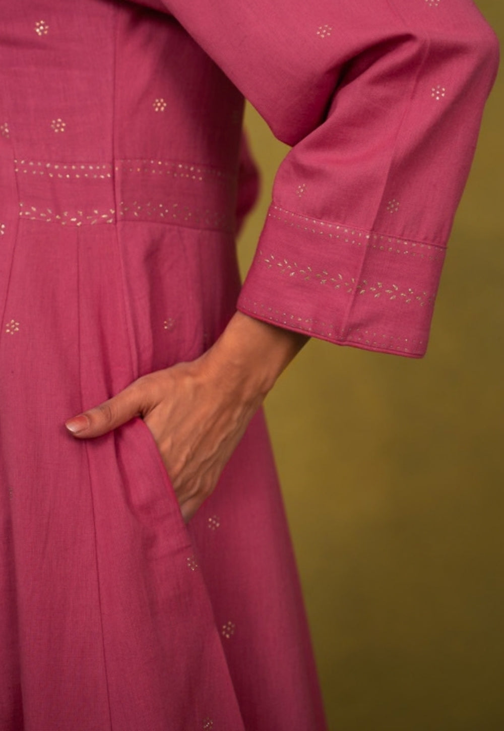 Sadia Pink Rogan Handblock Printed Cotton Kali Kurta Suit Set (Set of 3)