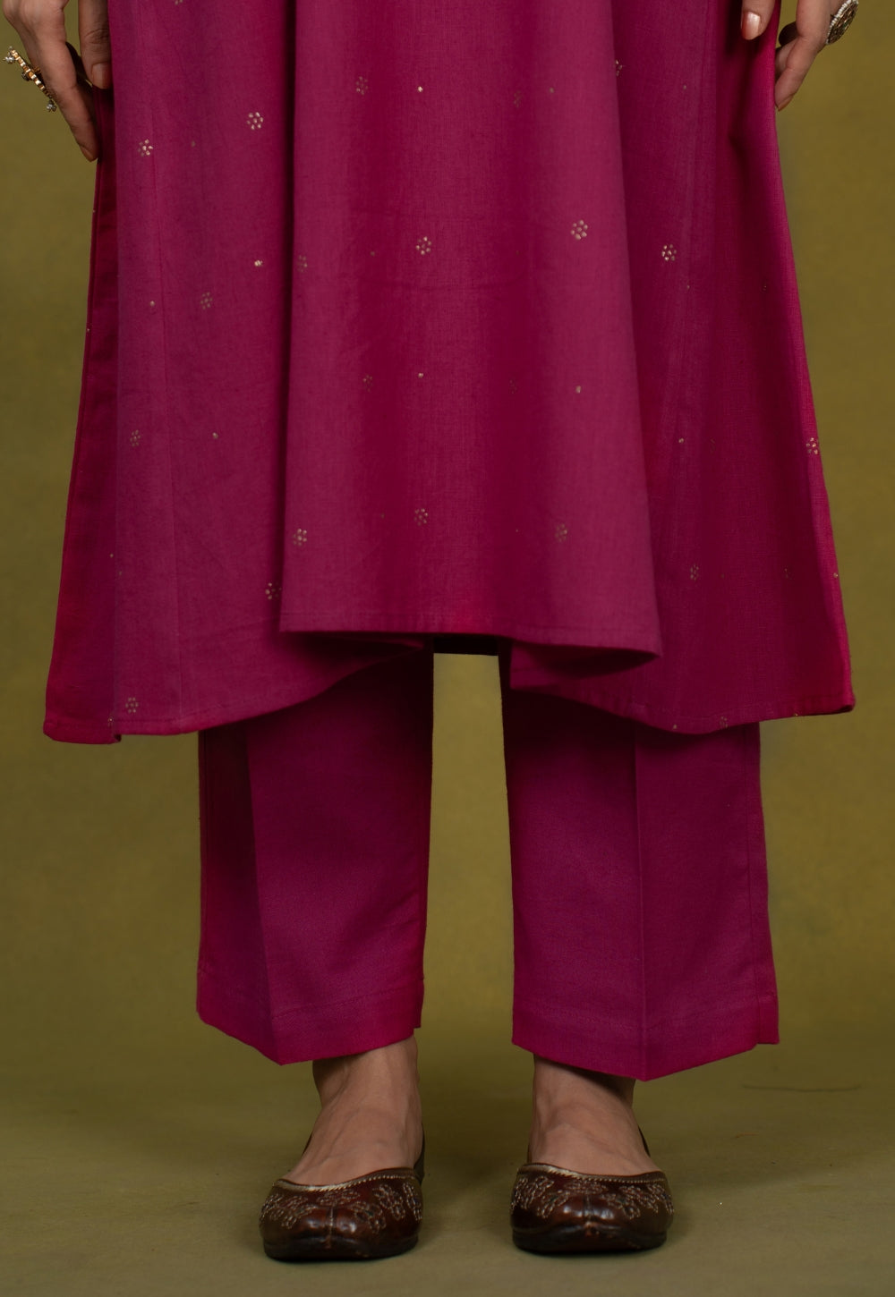 Alizah Pink Rogan Handblock Printed Cotton Jhabbha Kali Suit Set (Set of 3)