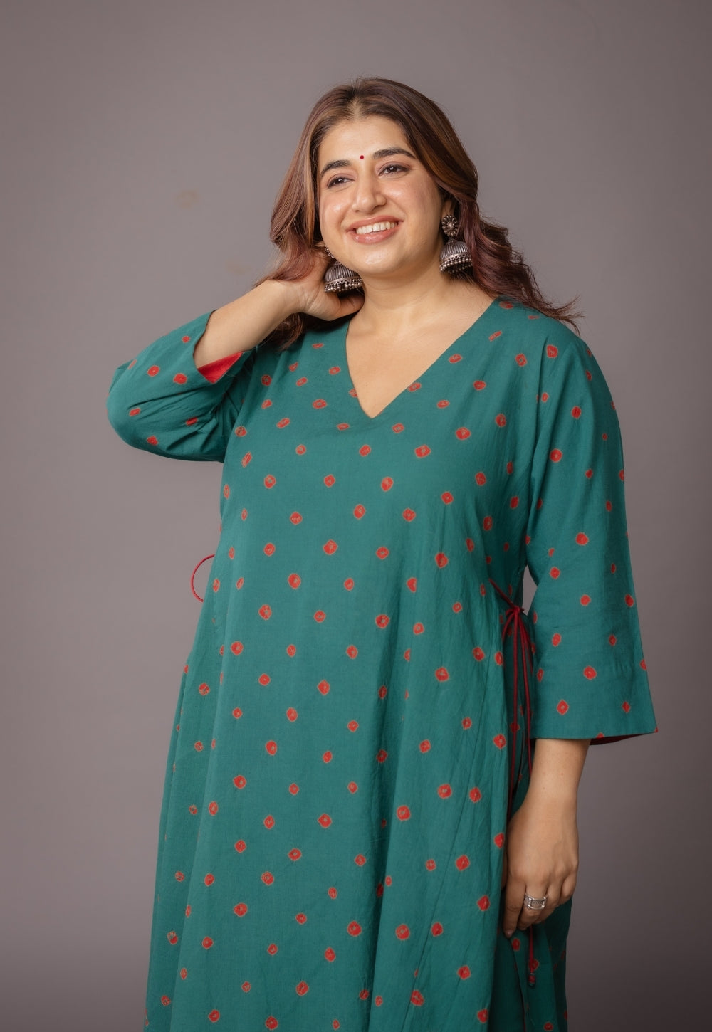 Swara Green Bandhani Cotton Kali Suit Set with Embroidery (Set of 3)