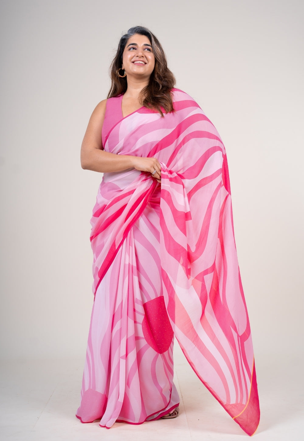 Vinisha Flamingo Pink Georgette Printed Saree