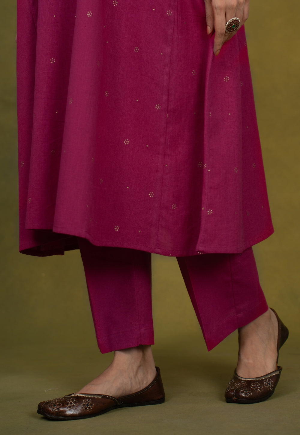 Alizah Pink Rogan Handblock Printed Cotton Jhabbha Kali Suit Set (Set of 3)