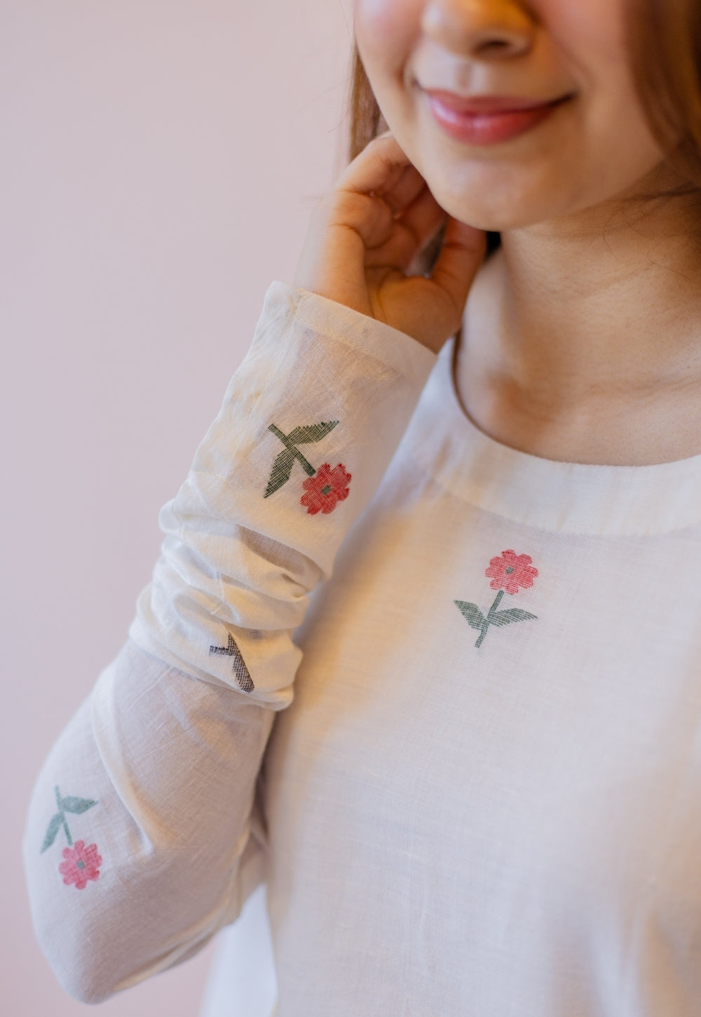 Kiran Off White Jamdani Handspun Handwoven Cotton A Line Kurta