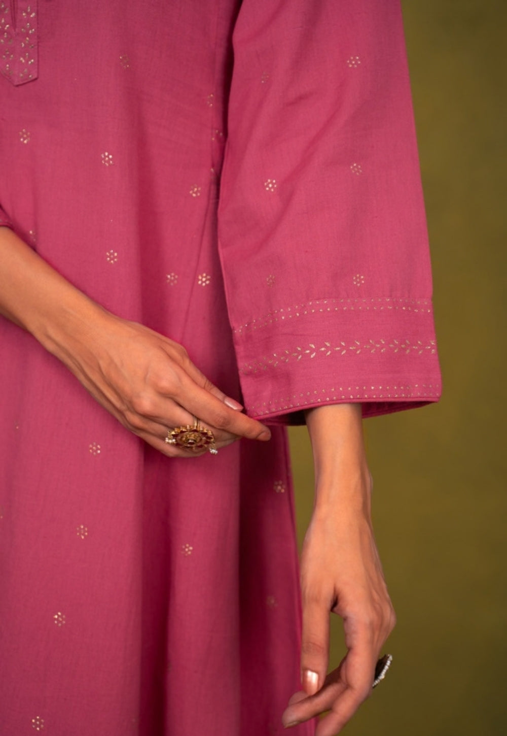 Sadia Pink Rogan Handblock Printed Cotton Kali Kurta Suit Set (Set of 3)