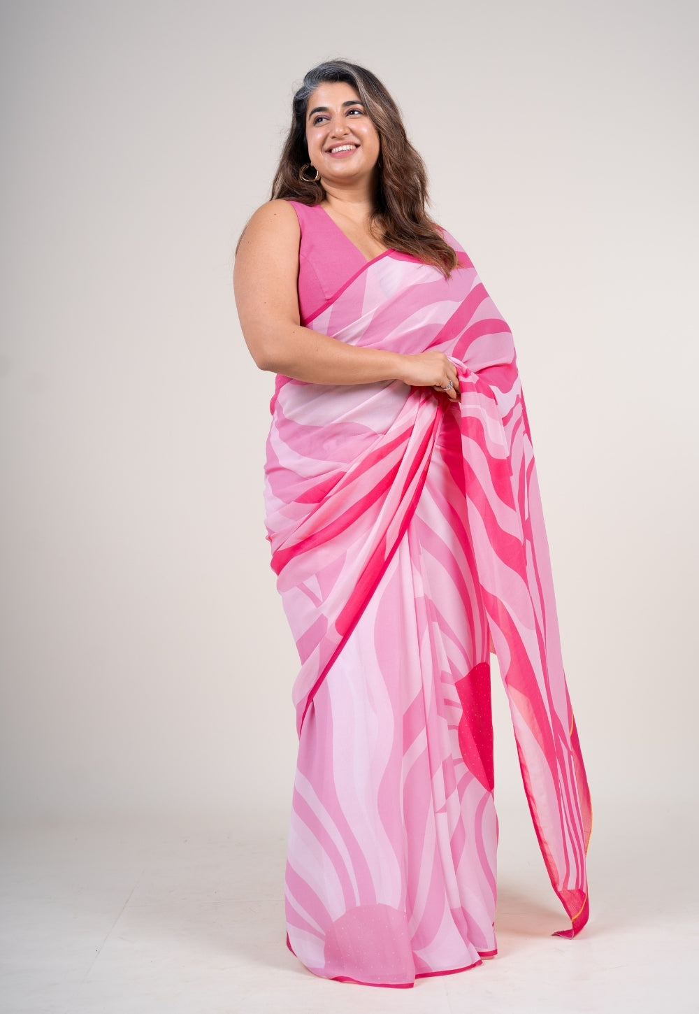Vinisha Flamingo Pink Georgette Printed Saree
