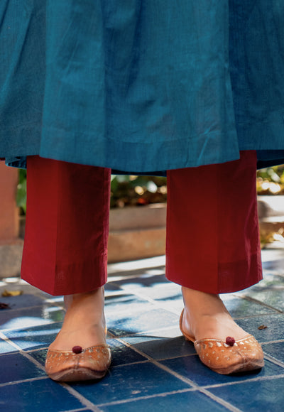 Yashi Red Solid Cotton Flex Straight Pant