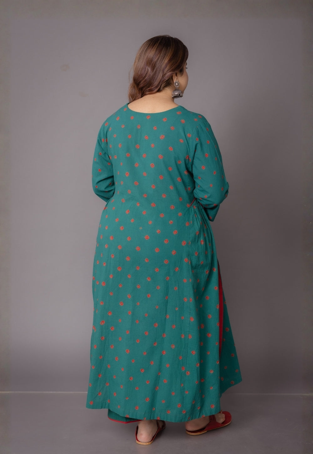 Swara Green Bandhani Cotton Kali Suit Set with Embroidery (Set of 3)