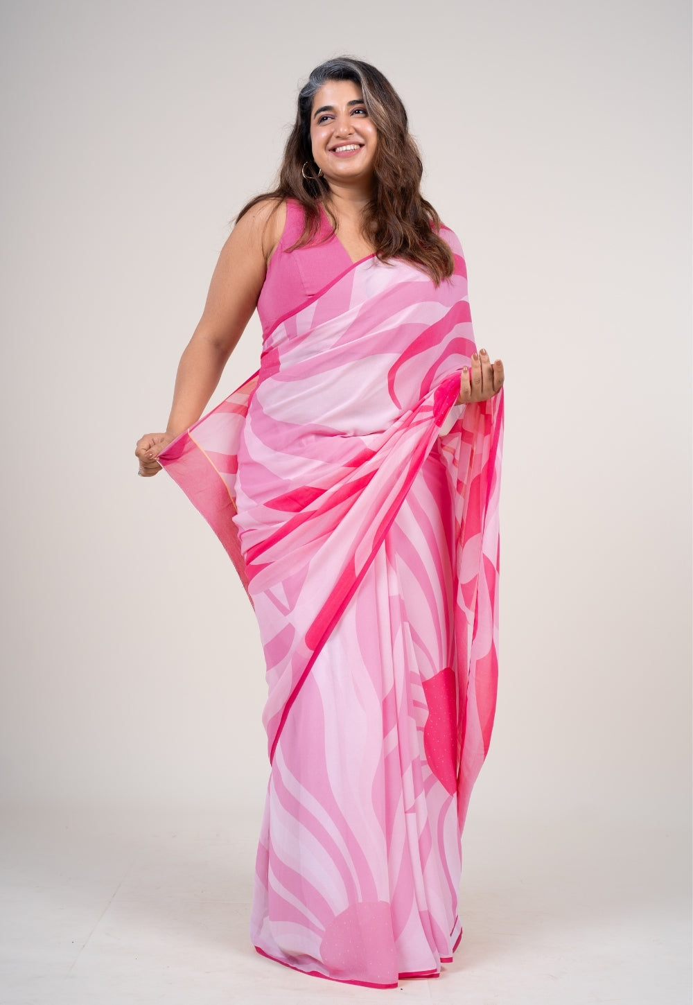 Vinisha Flamingo Pink Georgette Printed Saree