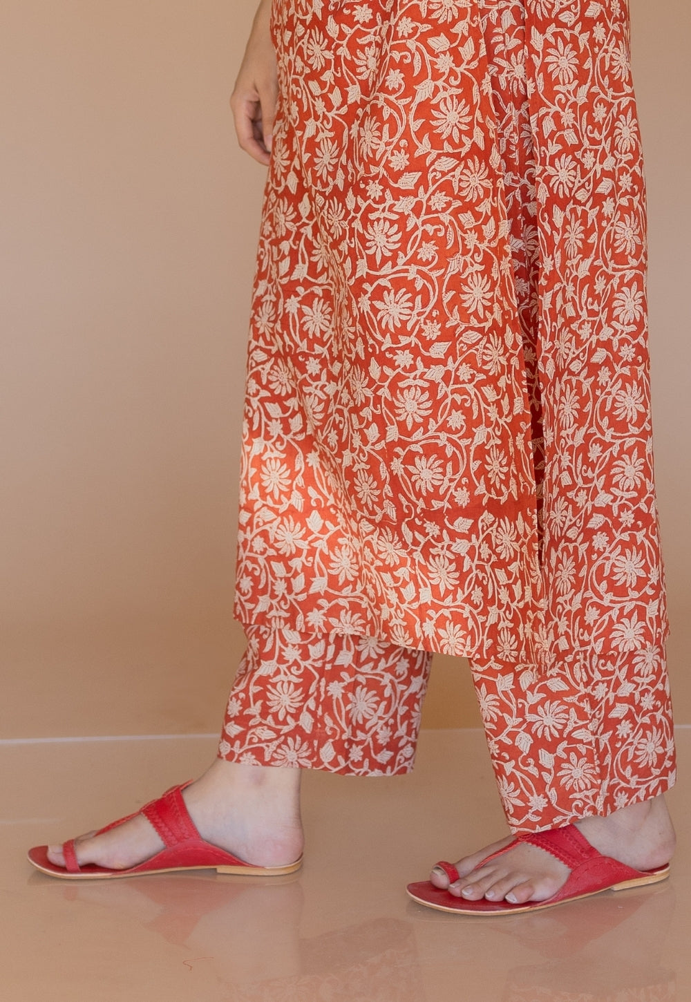 Selena Red Bagru Cotton Straight Kurta Set (Set of 2)