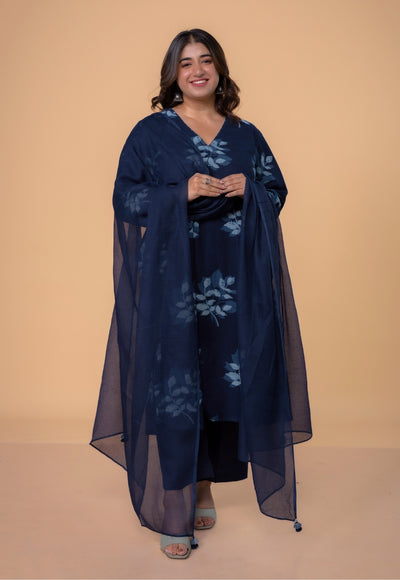 Blue Solid Kota Doria Dupatta with Tassels