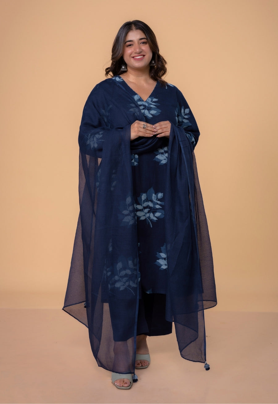 Blue Solid Kota Doria Dupatta with Tassels