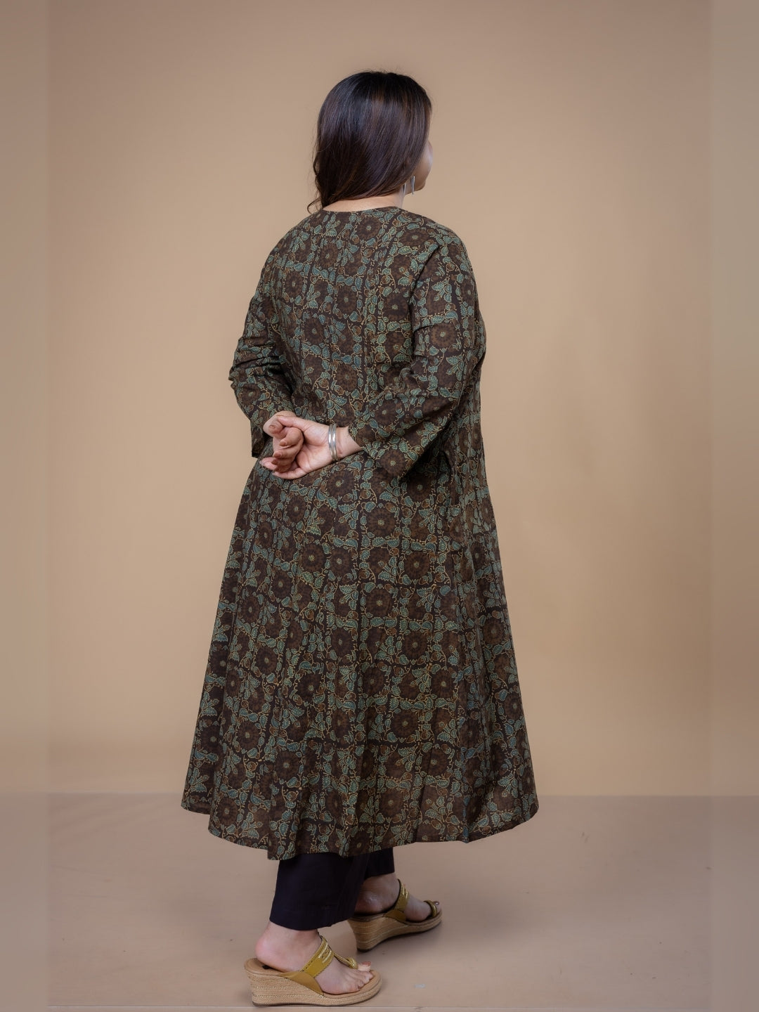 Malika Brown Ajrakh Cotton Kali Kurta