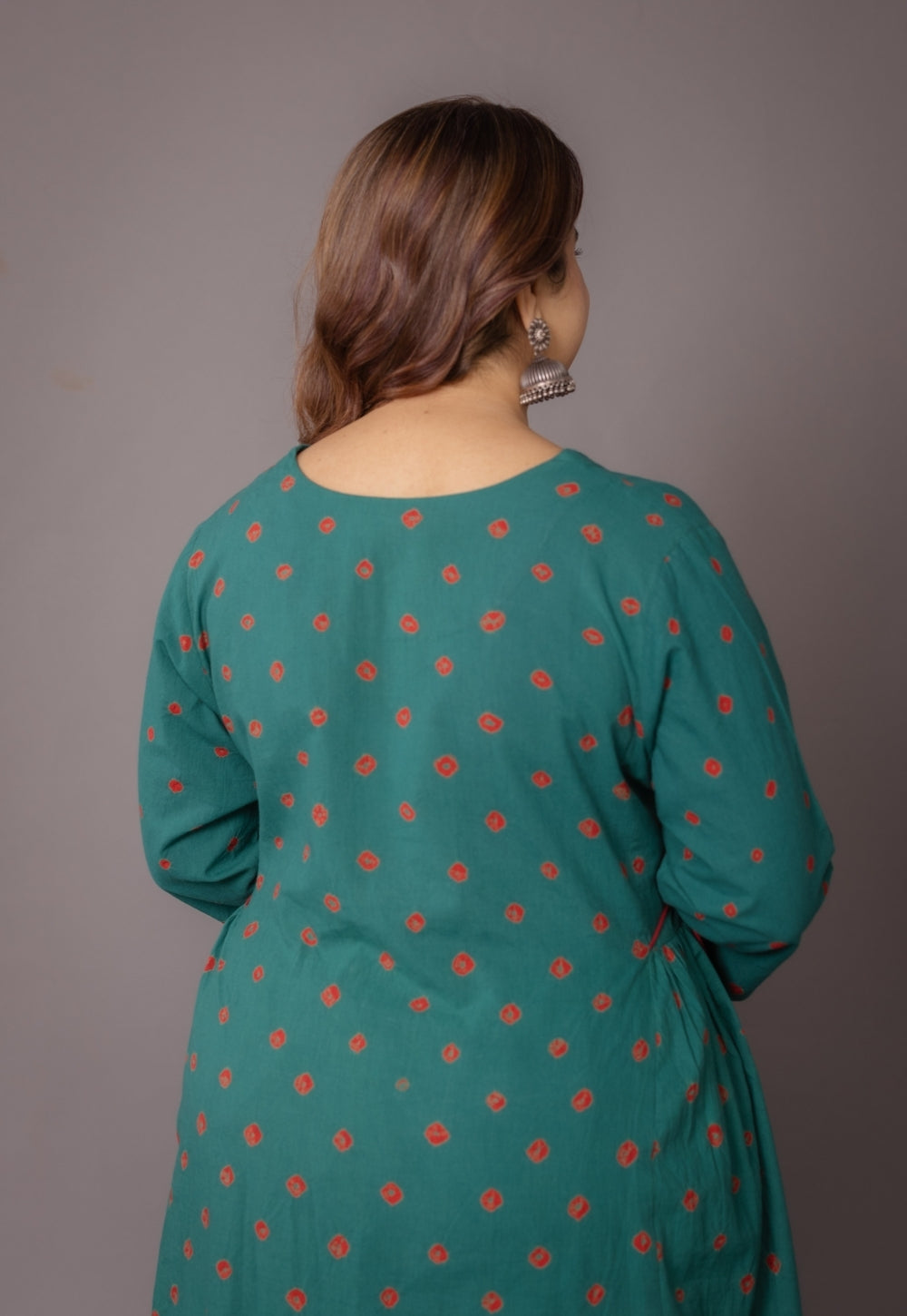 Swara Green Bandhani Cotton Kali Suit Set with Embroidery (Set of 3)