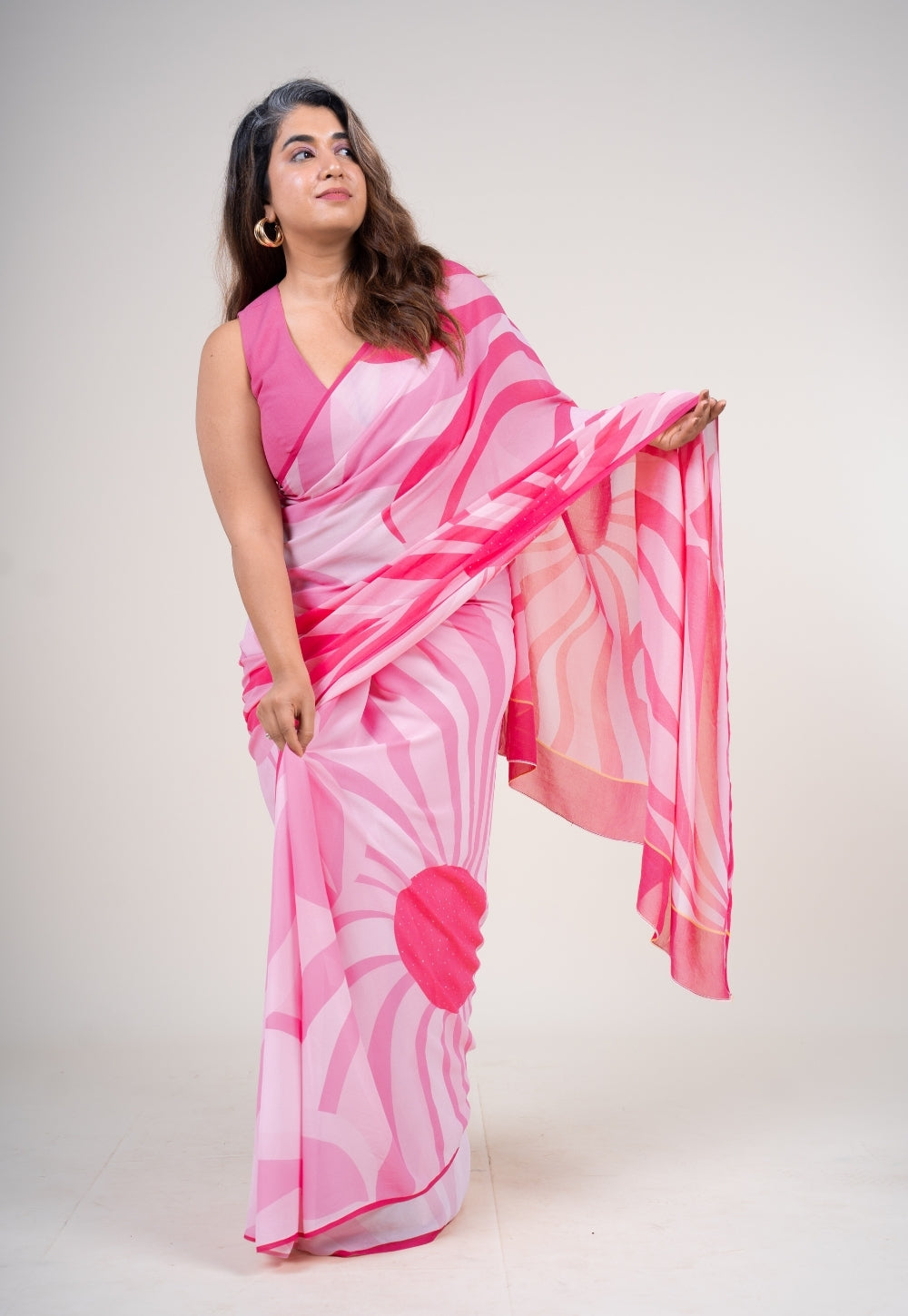 Vinisha Flamingo Pink Georgette Printed Saree