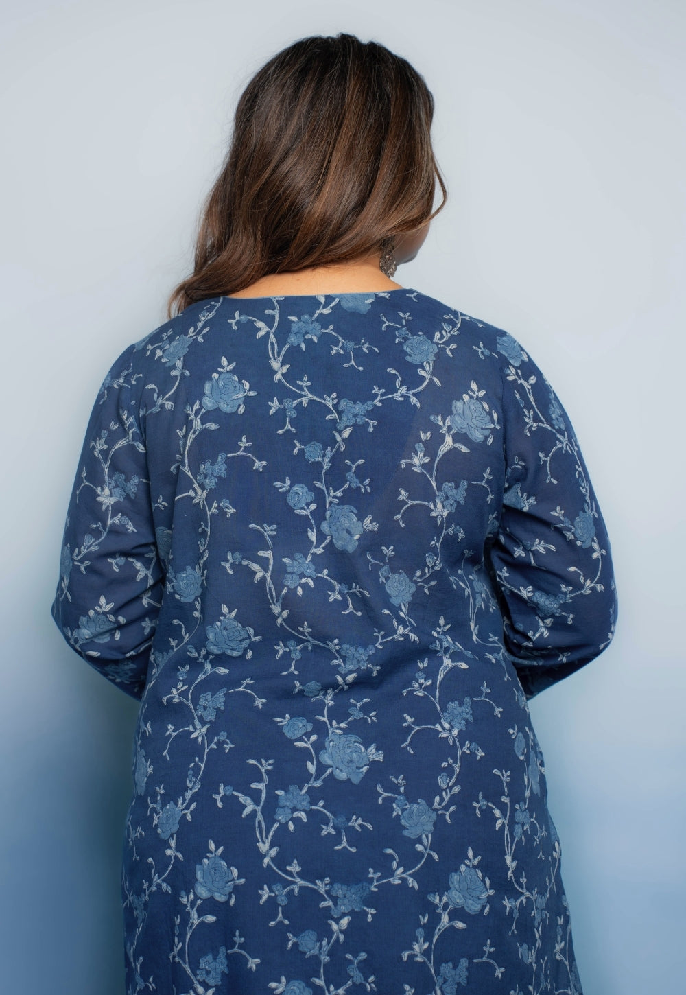 Zoohi Blue Dabu Mul Cotton A Line Kurta