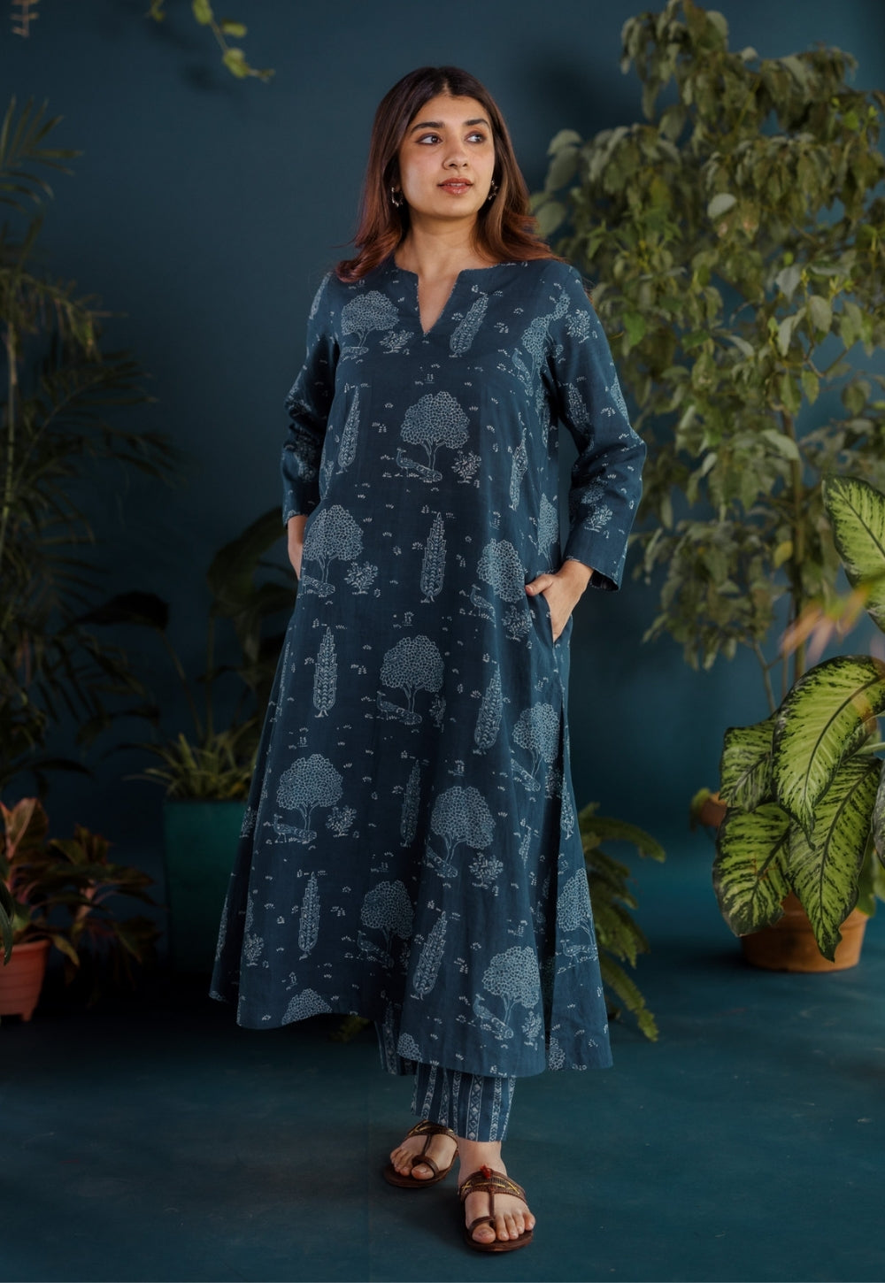 Prita Blue Stripes Ajrakh Cotton Narrow Pant