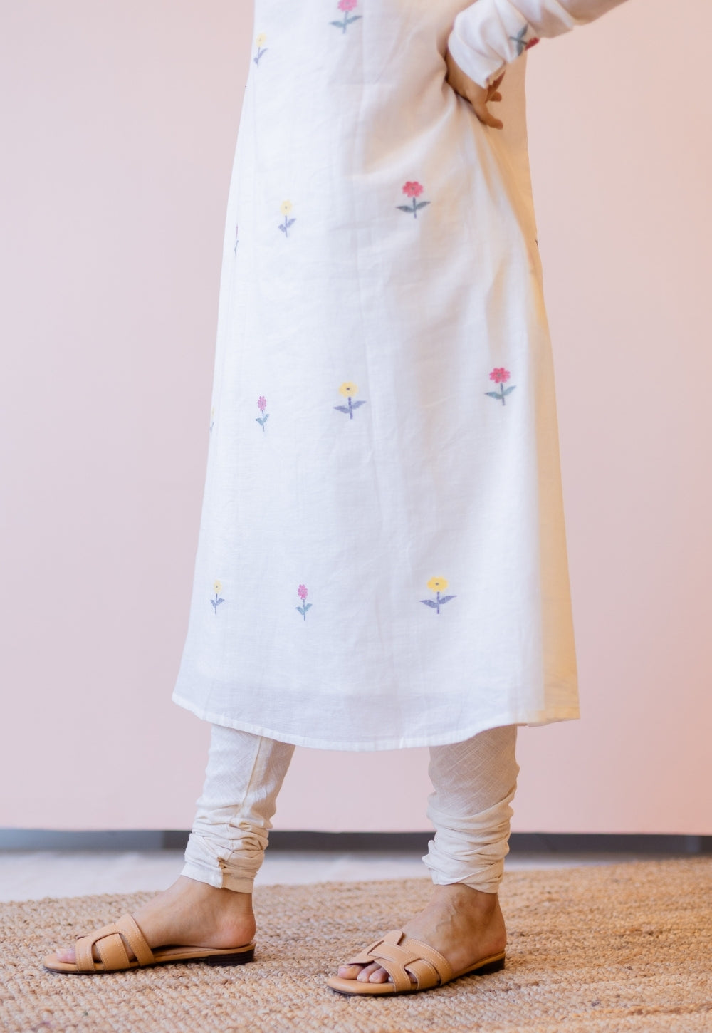 Kiran Off White Jamdani Handspun Handwoven Cotton A Line Kurta