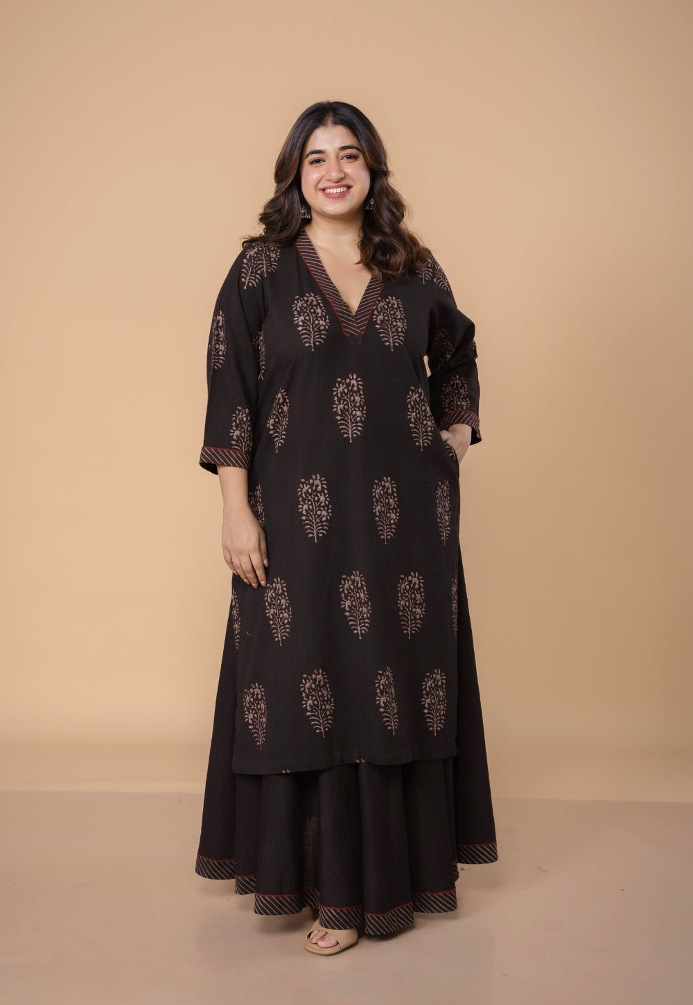 Zeenat Brown Dabu Slub Cotton Straight Kurta