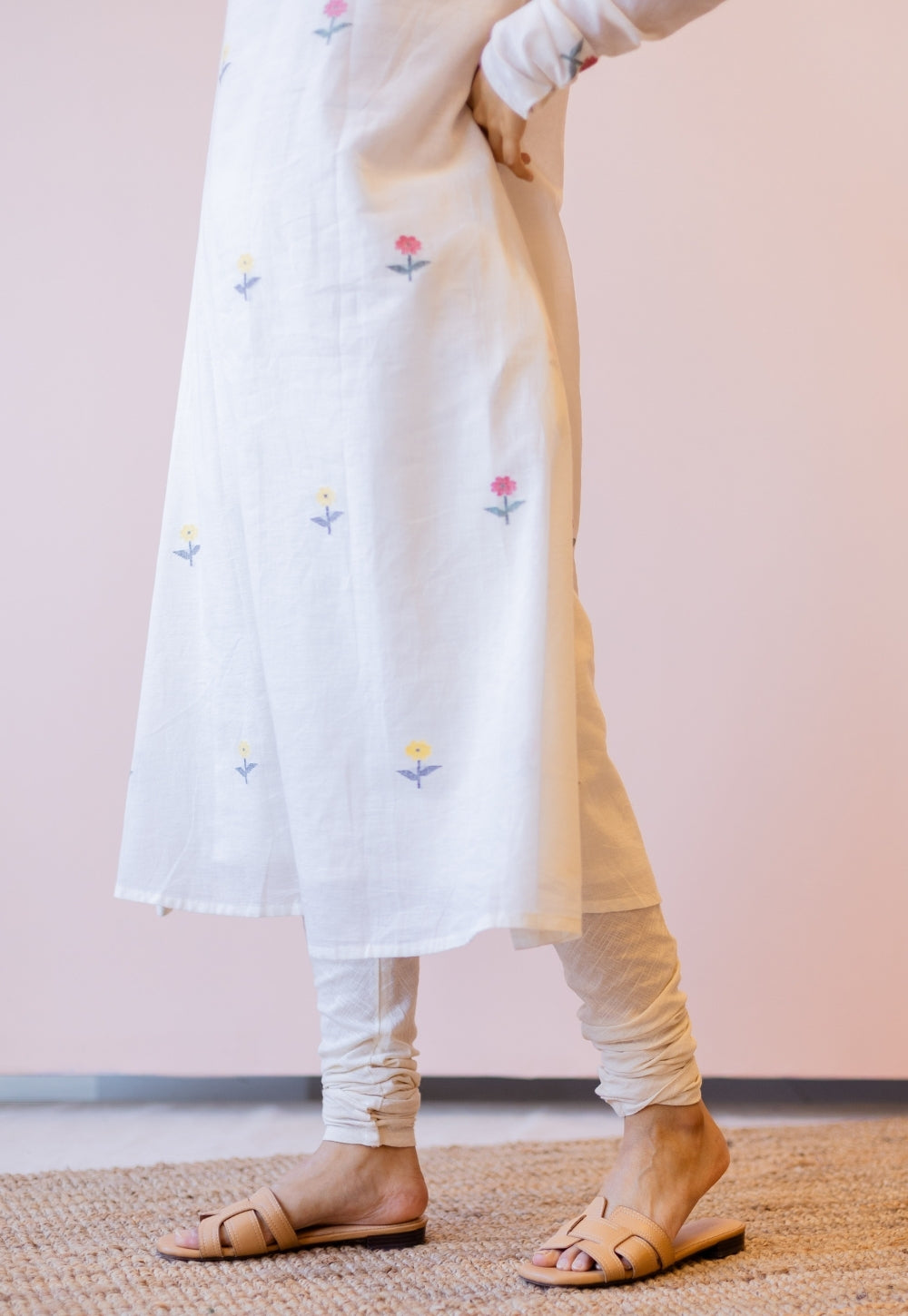 Kiran Off White Jamdani Handspun Handwoven Cotton A Line Kurta