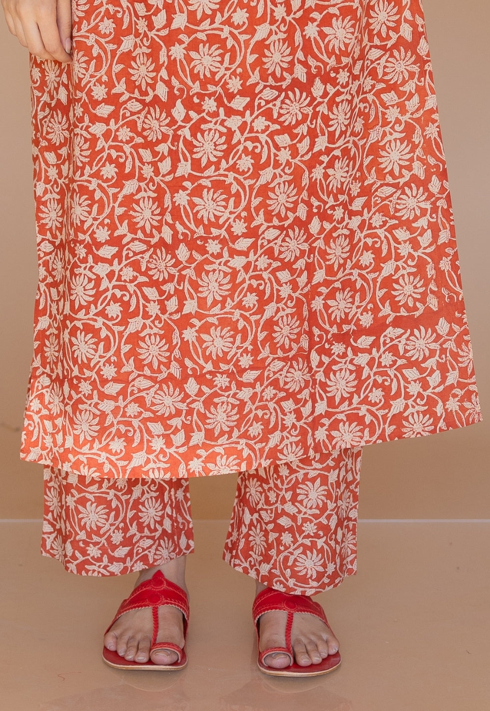 Selena Red Bagru Cotton Straight Kurta Set (Set of 2)