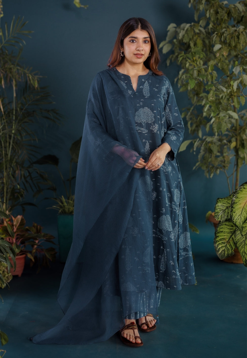 Blue Solid Kota Doria Cotton Dupatta