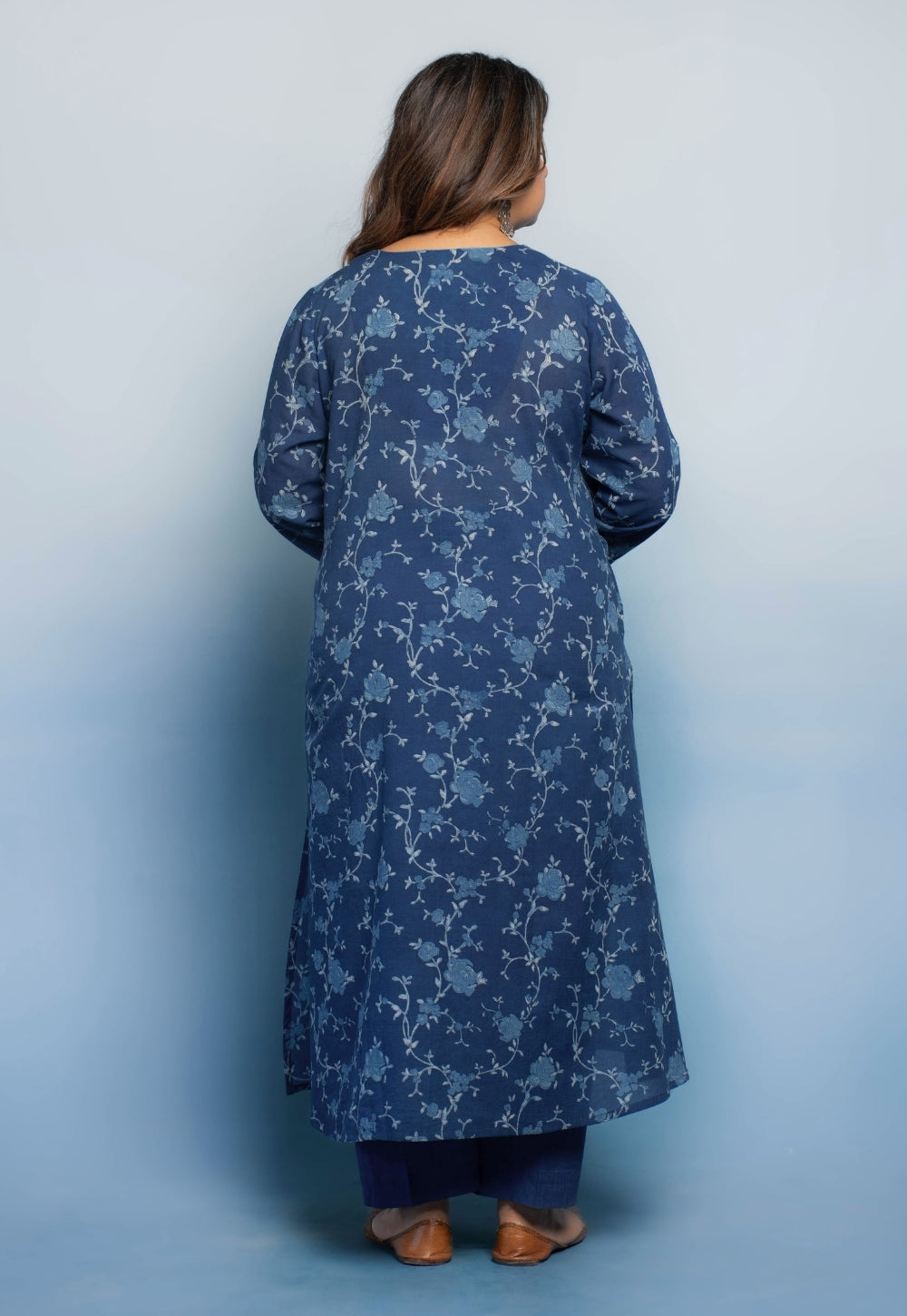 Zoohi Blue Dabu Mul Cotton A Line Kurta