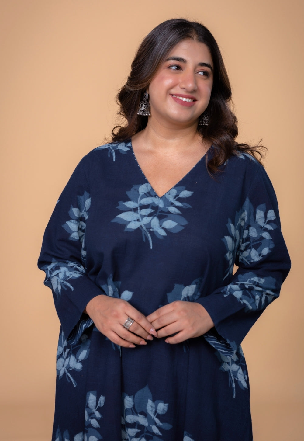 Shrusti Blue Dabu Slub Cotton A Line Kurta