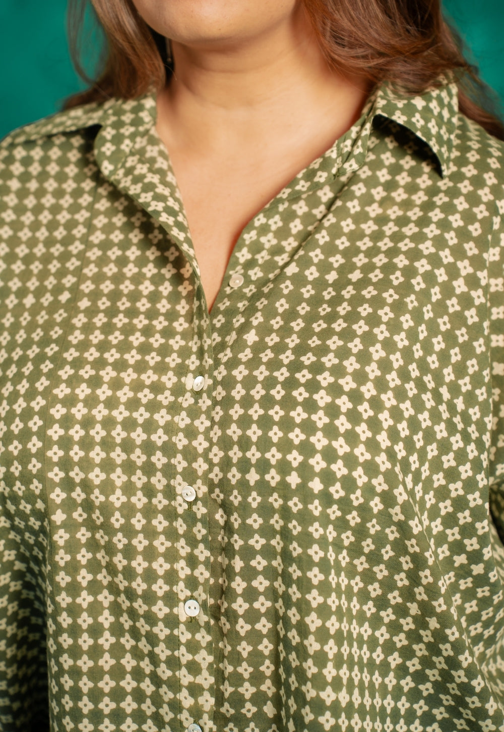 Ruhi Green Bagru Cotton Straight Shirt