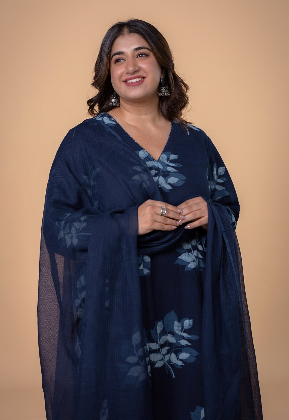 Blue Solid Kota Doria Dupatta with Tassels