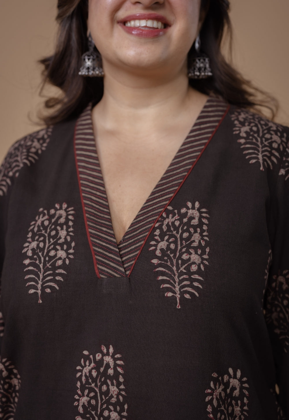 Zeenat Brown Dabu Slub Cotton Straight Kurta Set (Set of 2)
