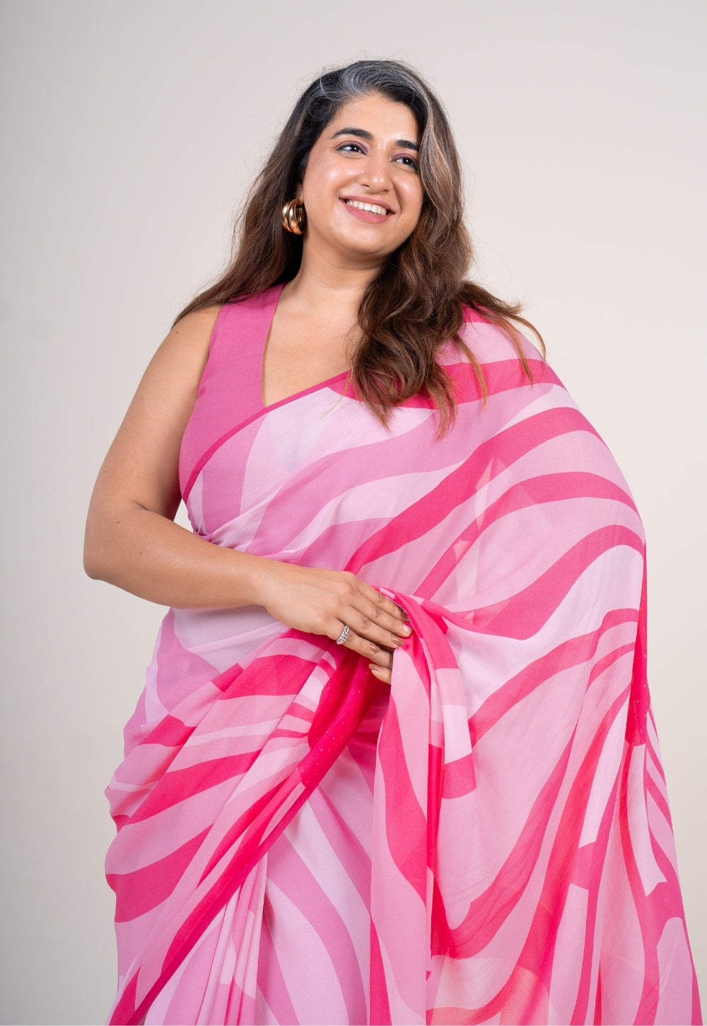 Vinisha Flamingo Pink Georgette Printed Saree