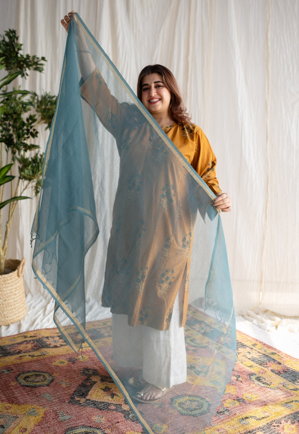 Blue Kota Doria Cotton Dupatta