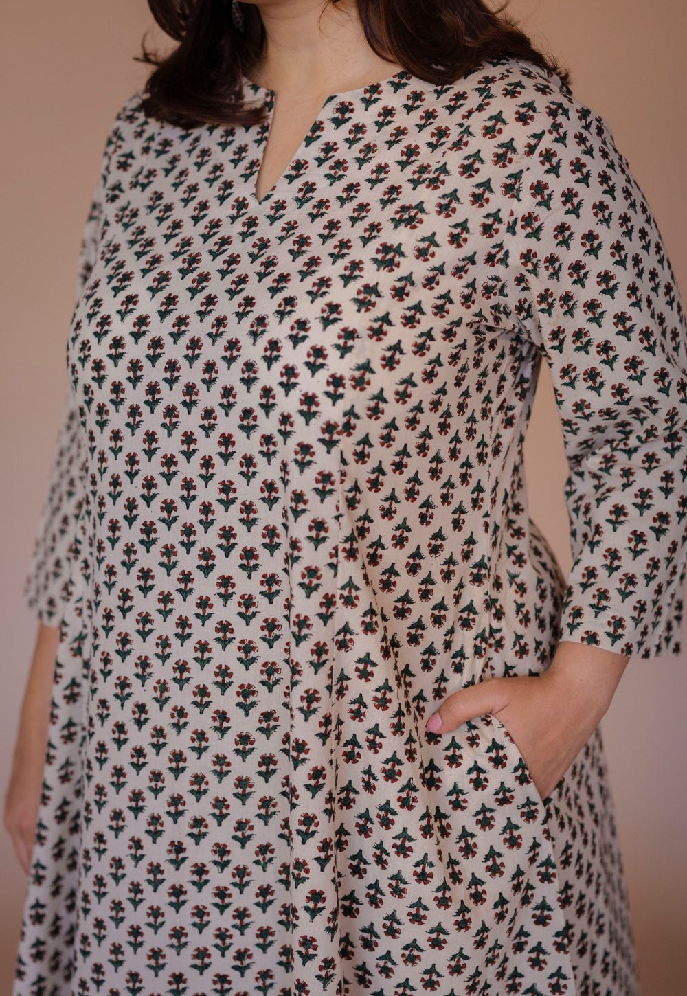 Malika Off White Bagru Cotton Kali Kurta