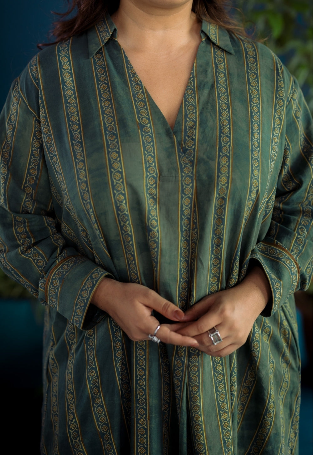 Tejshri Green Ajrakh Cotton A Line Kurta