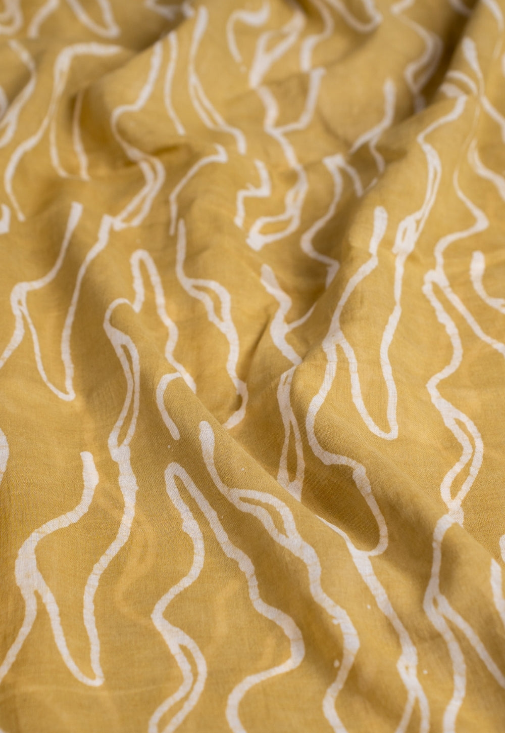 Green Wave Pattern Batik Handblock Printed Mul Fabric