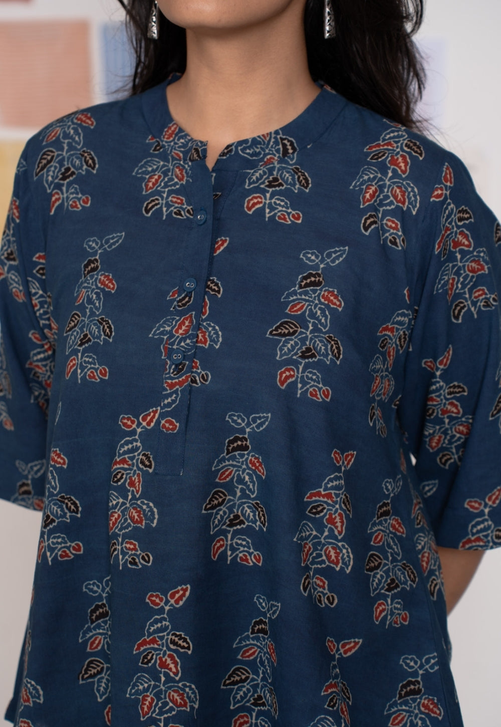 Ruby Blue Ajrakh Cotton A Line Short Top