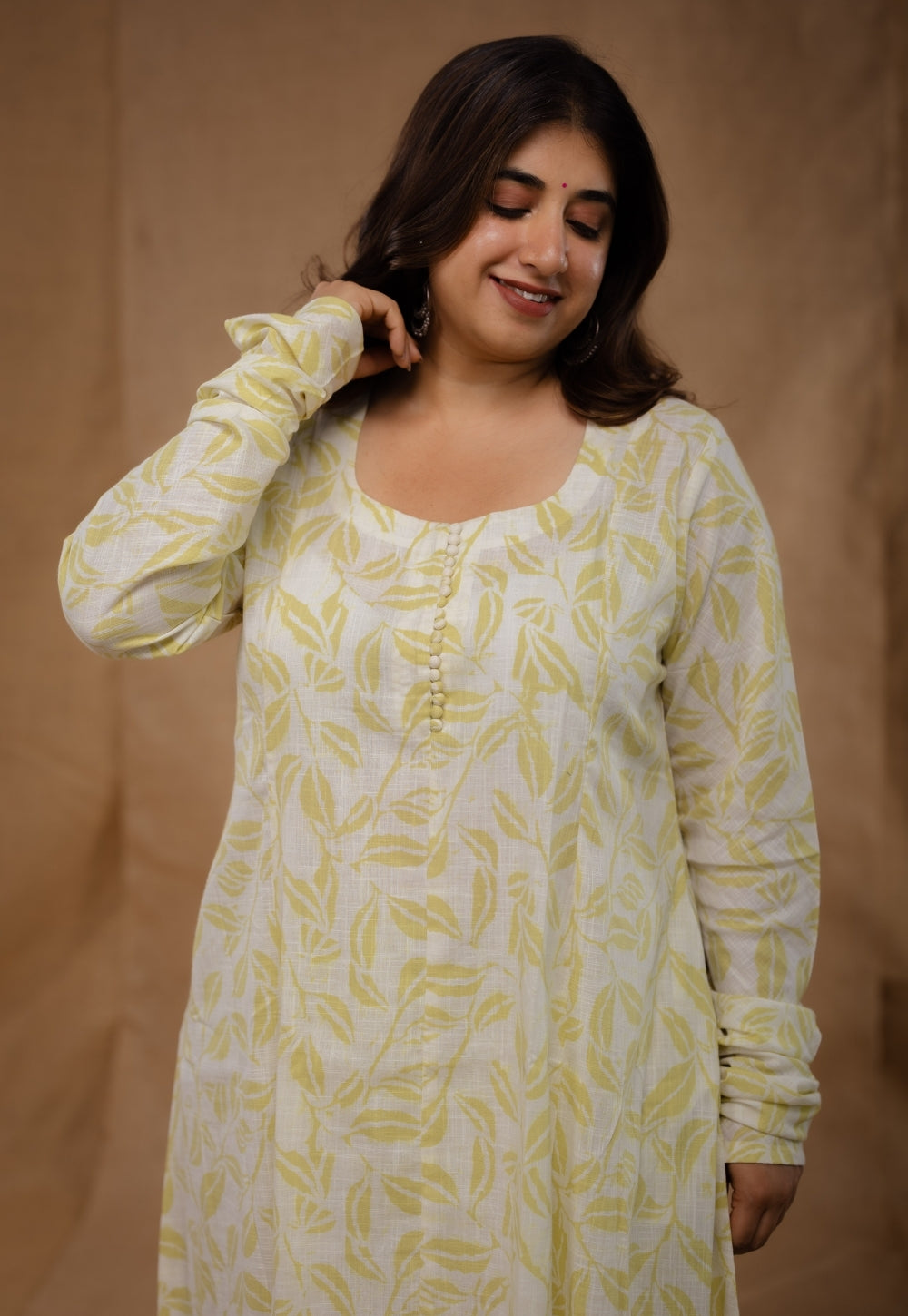 Akrita Green Hand Block Print Slub Cotton Kali Kurta
