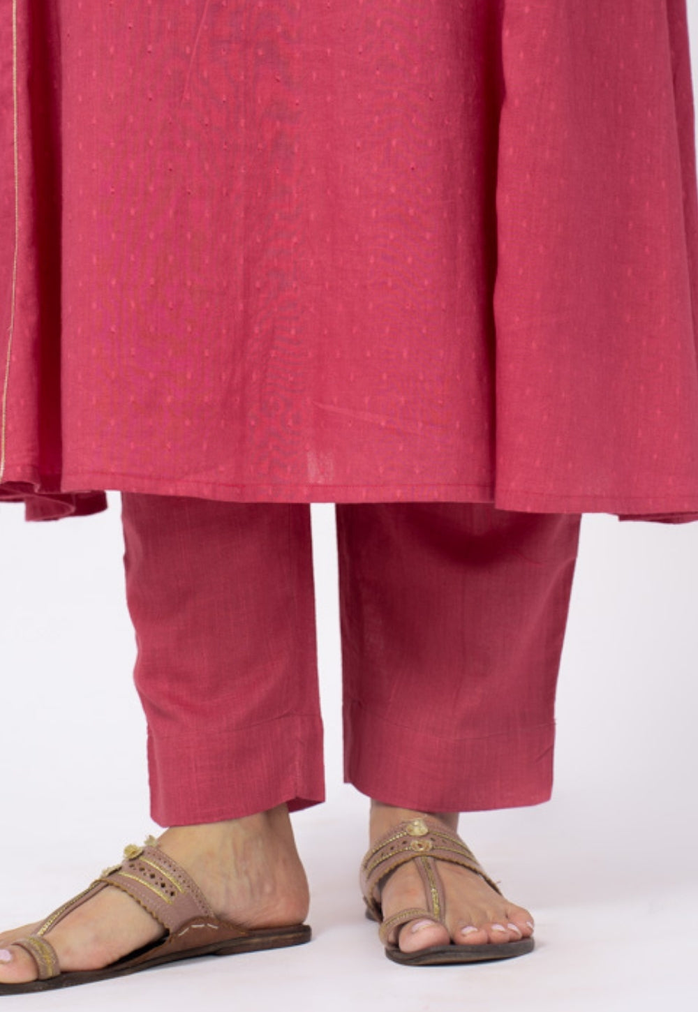 Huma Pink Solid Cotton Kali Kurta Suit Set with Solid Dupatta (Set of 3)