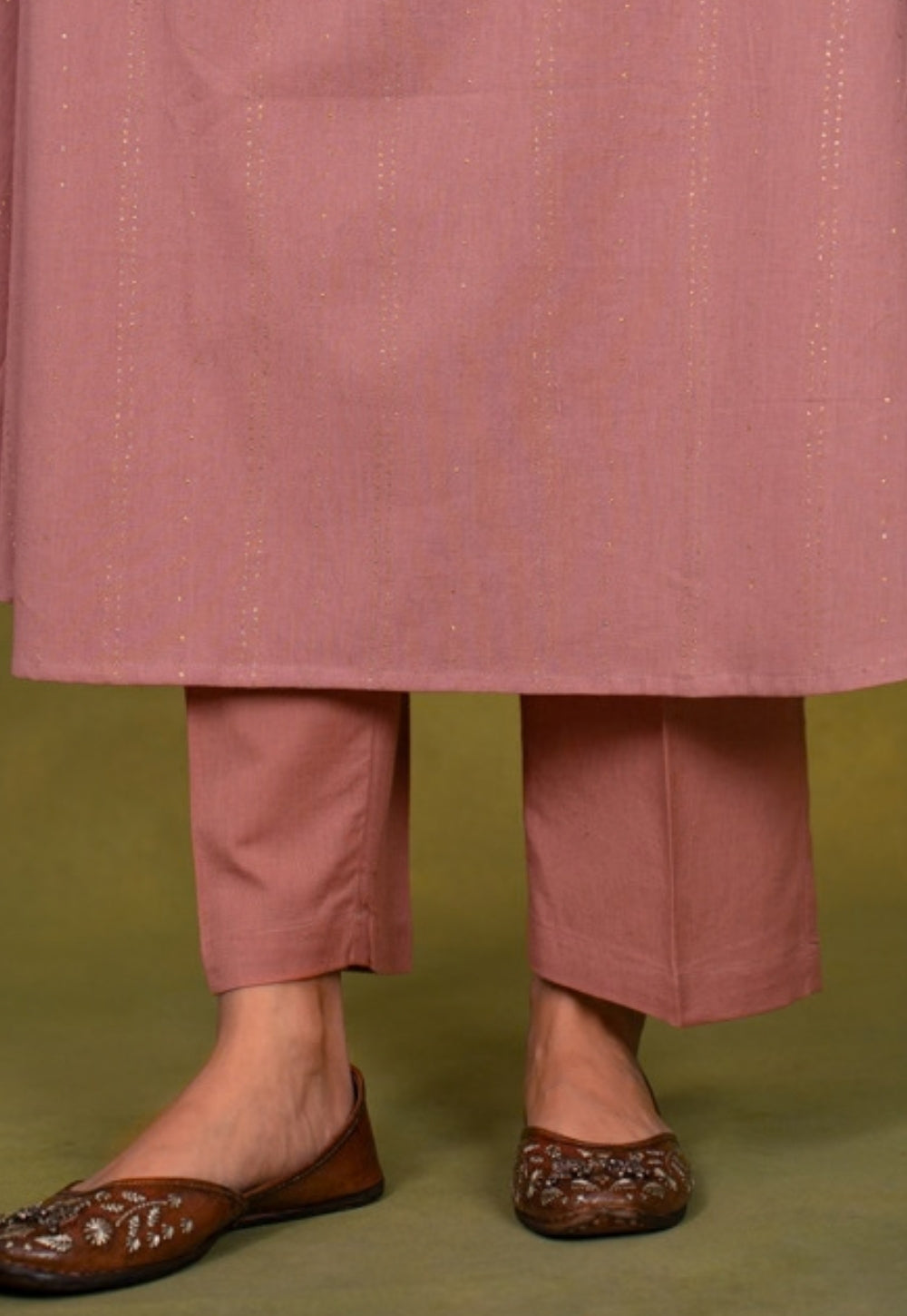 Eram Pink Rogan Handblock Printed Cotton Kali Kurta Suit Set (Set of 3)