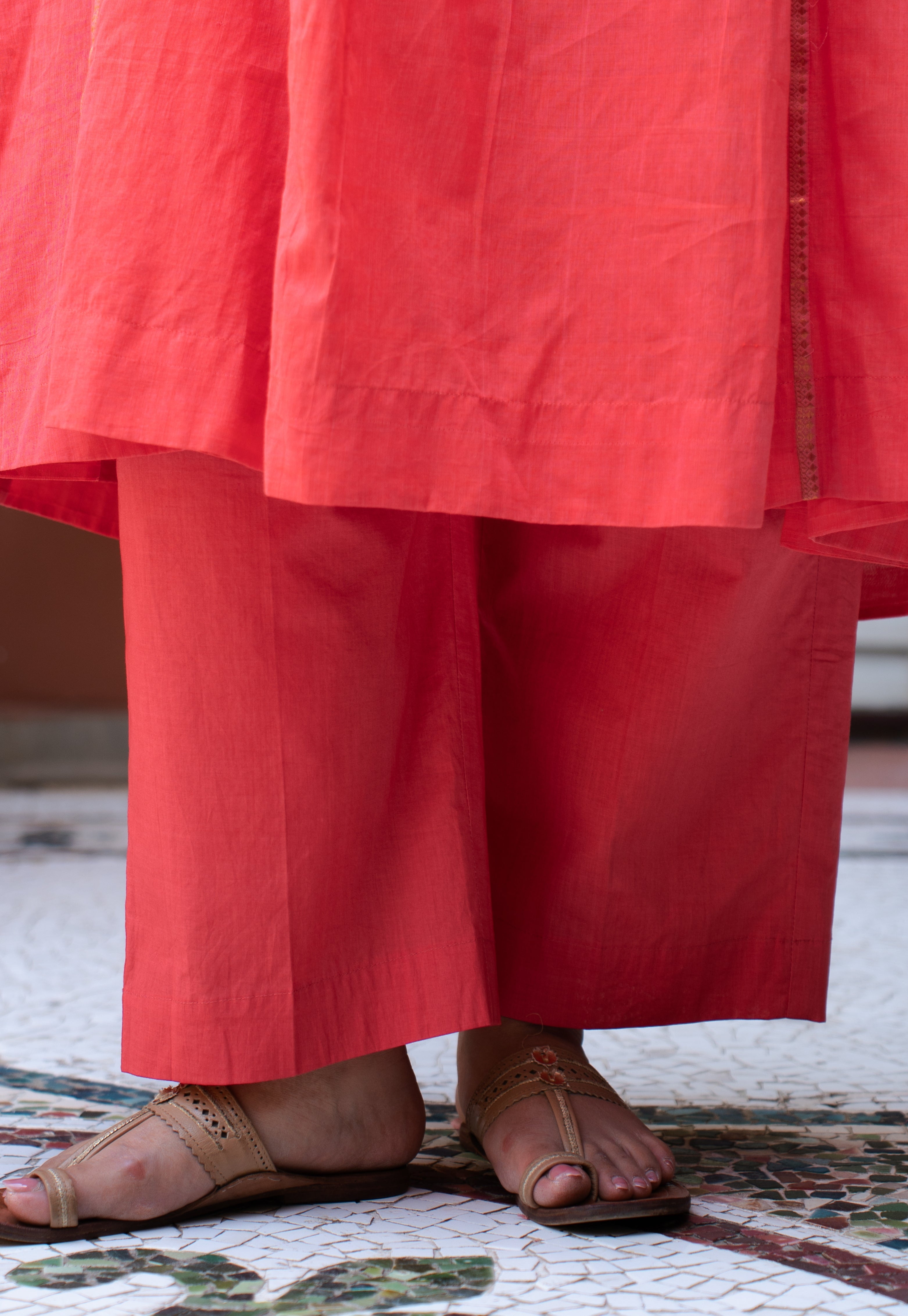 Yashi Scarlet Orange Solid Cotton Flex Straight Pant