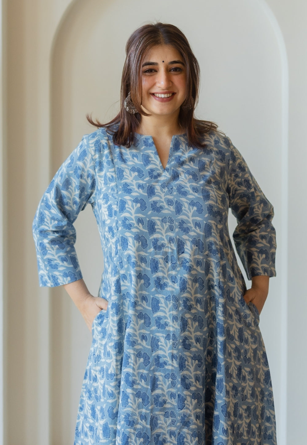 Malika Blue Ajrakh Cotton Kali Kurta