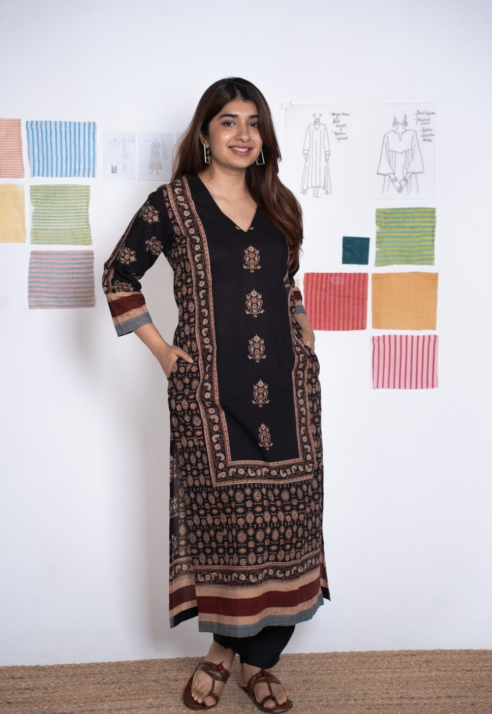 Elisha Black Ajrakh Cotton Straight Kurta