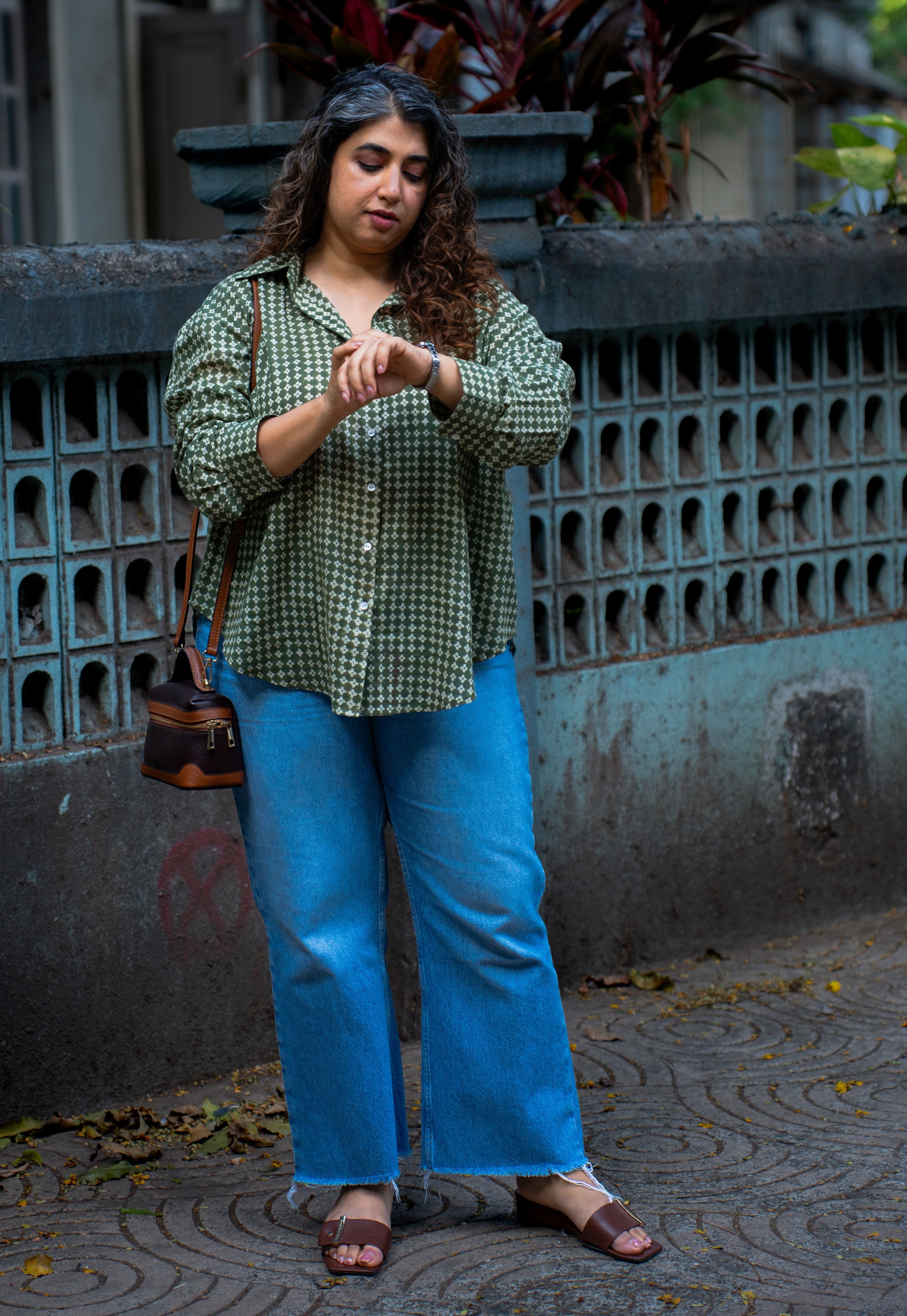 Ruhi Green Bagru Cotton Straight Shirt