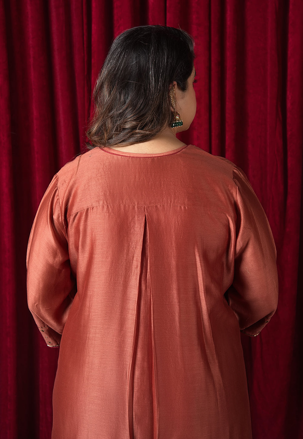 Raila Orange Solid Chanderi Silk Straight Kurta with Hand Embroidery