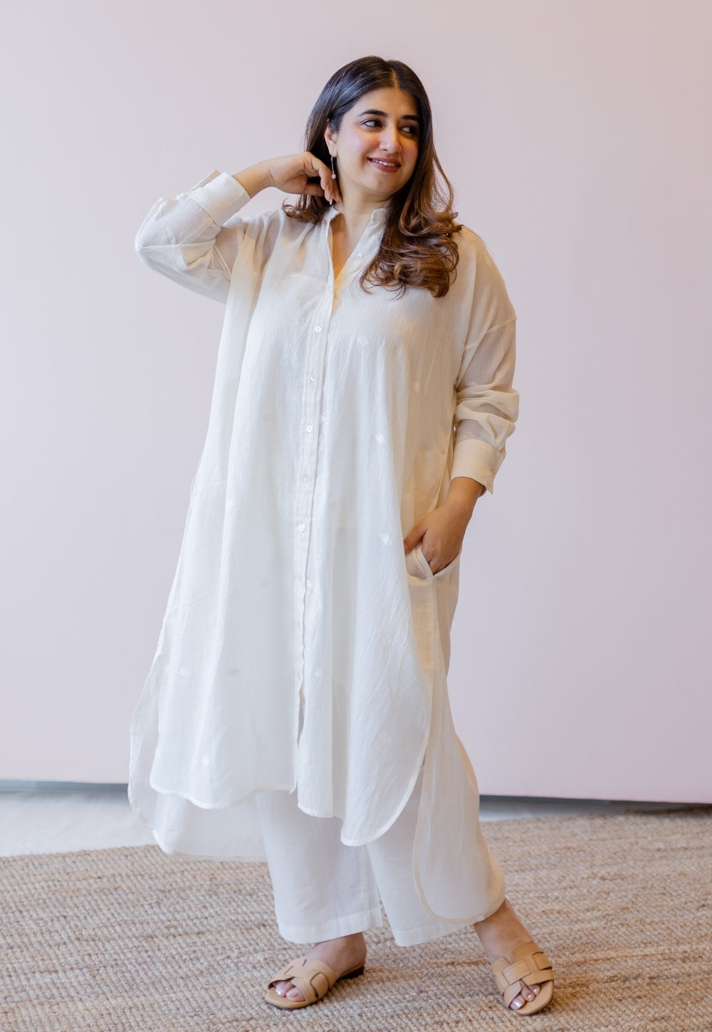 Asha Off White Jamdani Handloom Cotton Anti-Fit Kurta