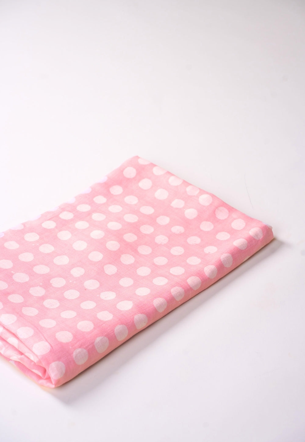 Pink Polka Dots  Batik Handblock Printed Mul Fabric